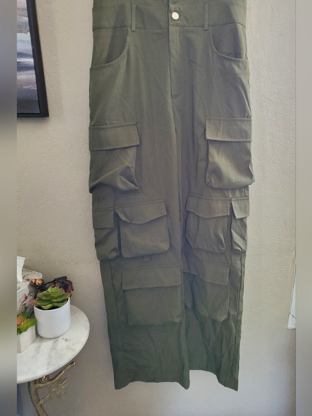 Strapless Olive Green Cargo Jumpsuit for Women - Picture 5 of 7